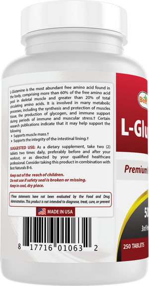 Best Naturals L-Glutamine 500 mg 250 Tablets