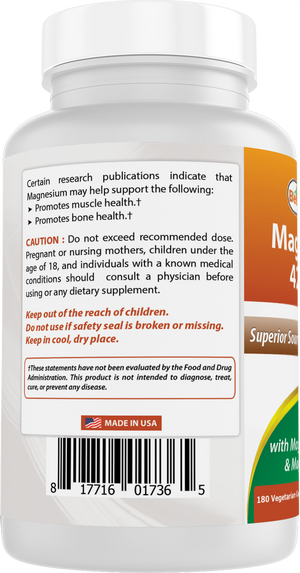 Best Naturals Magnesium Glycinate 425 mg 180 Vegetarian Capsules
