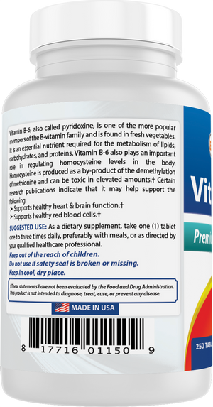 Best Naturals Vitamin B6 Tablet, 100 mg, 250 Count