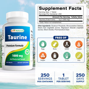 Best Naturals Taurine 1000 mg 250 Tablets