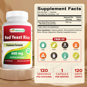 Best Naturals Red Yeast Rice 600 mg 120 Capsules