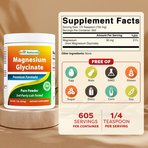 Best Naturals Magnesium Glycinate 1 Lb Pure Powder