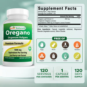 Best Naturals Oregano Leaf Extract 1800 mg Equivalent Per Serving - 120 Veg Capsules
