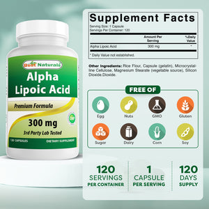 Best Naturals Alpha Lipoic Acid 300 mg 120 Capsules