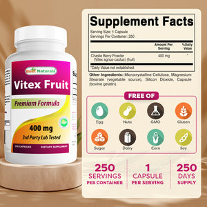 Best Naturals Vitex Fruit (Chasteberry) 400 mg 250 Capsules