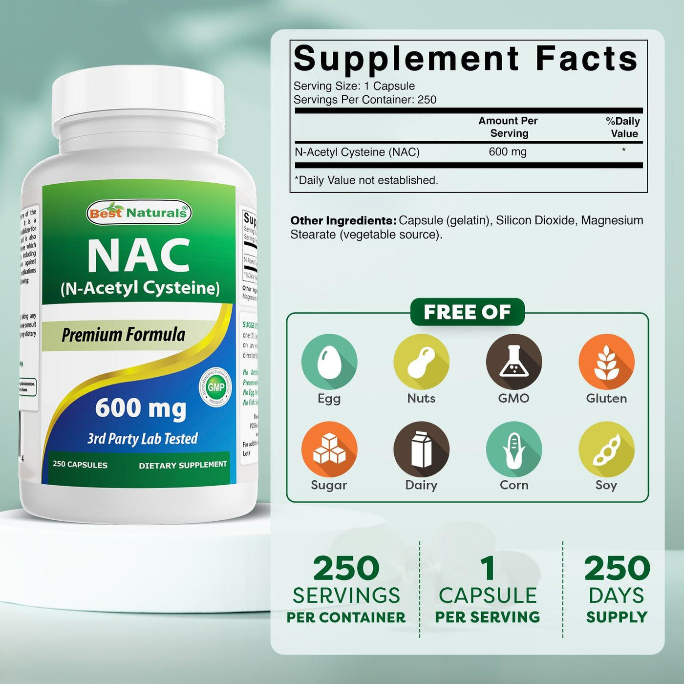 Best Naturals NAC (N-Acetyl L-Cysteine) 600 mg 250 Capsules shopbestnaturals.com Best Naturals NAC (N-Acetyl L-Cysteine) 600 mg 250 Capsules shopbestnaturals.com