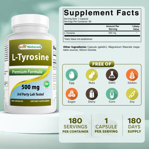 Best Naturals L-Tyrosine 500 mg 180 Capsules