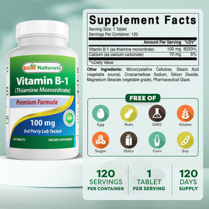 Best Naturals Vitamin B1 as Thiamine Mononitrate 100 mg 120 Tablets