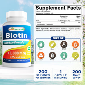 Best Naturals Biotin 10000 mcg 200 Capsules