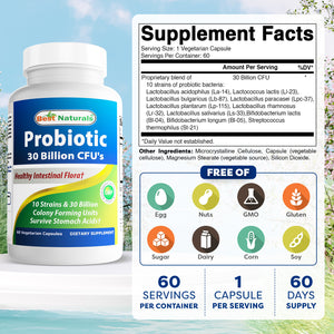 Best Naturals Probiotic 10 Strains & 30 Billion CFU's 60 Vegetarian Capsules