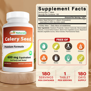 Best Naturals Celery Seed 600 mg 180 Tablets