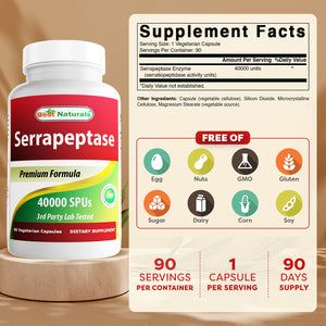 Best Naturals Serrapeptase 40000 SPUs 90 Vegetarian Capsules