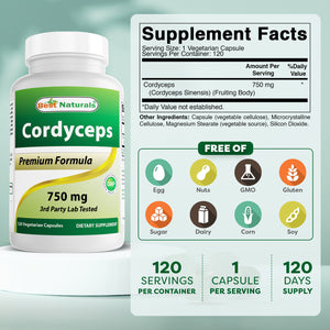 Best Naturals Cordyceps 750 mg 120 Veg Capsules