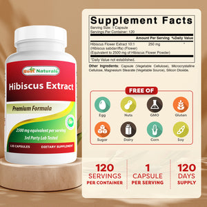 Best Naturals Hibiscus Extract 2500 mg Equivalent per Serving- 120 Capsules