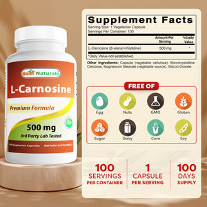 Best Naturals L-Carnosine 500 mg 100 Vegetarian Capsules