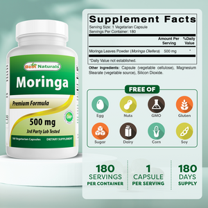 Best Naturals Moringa 500 mg 180 Vegetarian Capsules