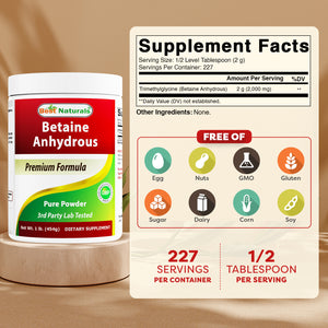 Best Naturals Betaine Anhydrous Trimethylglycine (TMG) Pure Powder 1 Pound