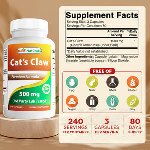 Best Naturals Cat's Claw 500 mg 240 Capsules