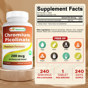 Best Naturals Chromium Picolinate 200 mcg 240 Tablets