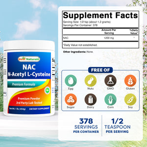 Best Naturals NAC (N-Acetyl L-Cysteine) Premium Pure Powder – 1 LB – Gluten Free.