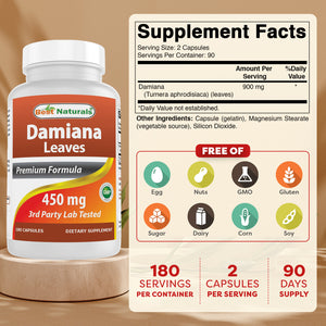 Best Naturals Damiana Leaves 450 mg 180 Capsules