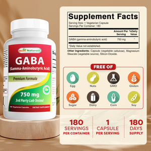 Best Naturals GABA 750mg 180 Vegetarian Capsules