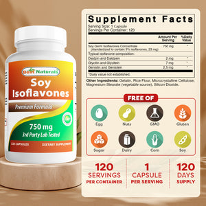 Best Naturals Soy Isoflavones 750 mg 120 Capsules