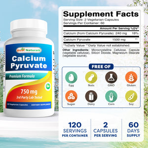 Best Naturals Calcium Pyruvate 750 mg 120 Capsules
