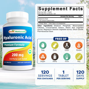 Best Naturals Hyaluronic Acid 200 mg 120 Tablets