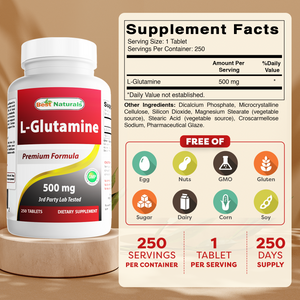 Best Naturals L-Glutamine 500 mg 250 Tablets