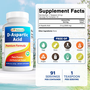 Best Naturals D-Aspartic Acid Pure Powder - Testosterone Booster - 8 OZ