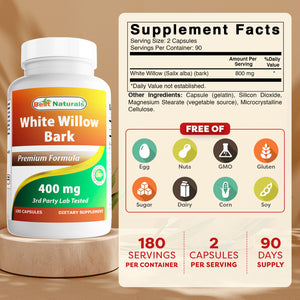 Best Naturals White willow bark 400 mg 180 Capsules