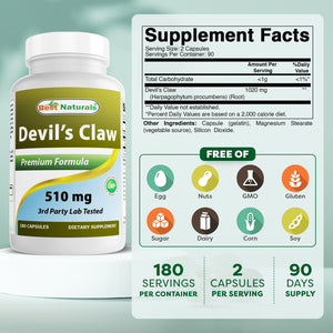 Best Naturals Devil's Claw 510 mg 180 Capsules