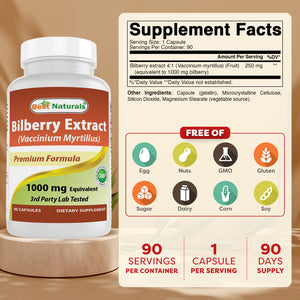 Best Naturals Bilberry Extract 1000 mg 90 Capsules