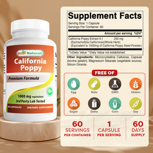Best Naturals California Poppy 1000 mg Equivalent - 60 Capsules