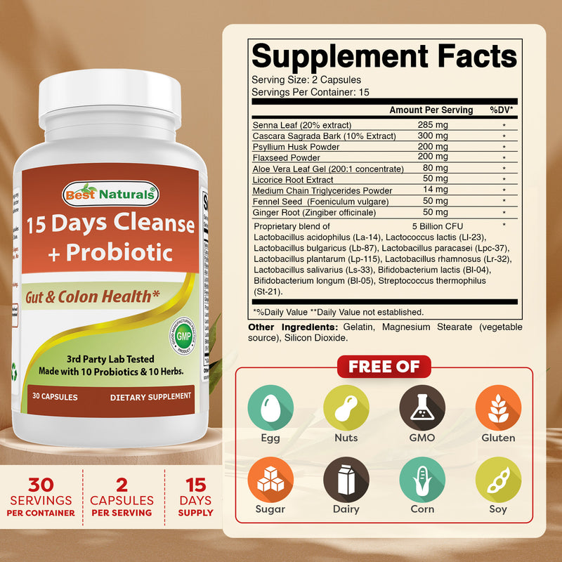 Best Naturals 15 Days Cleanse + Probiotics for Gut & Colon Health* for ...