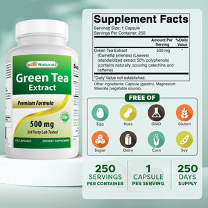Best Naturals Green Tea Extract 500 mg 250 Capsules