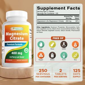 Best Naturals Magnesium Citrate 400 mg 250 tablets