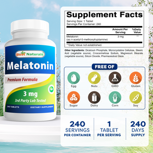 Best Naturals Melatonin 3 mg 240 Tablets | Drug-Free Nighttime Sleep Aid - Melatonin for Sleep and Relaxation