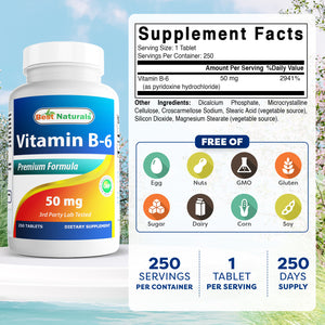 Best Naturals Vitamin B-6 50 mg 250 Tablets