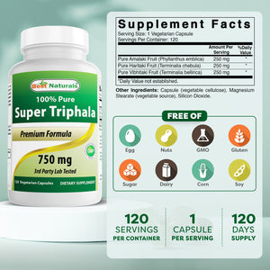 Best Naturals Triphala 750 mg 120 Vegetarian Capsules