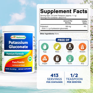 Best Naturals Potassium Gluconate 1 Lb Powder
