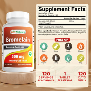 Best Naturals Bromelain 500 mg 120 Tablets