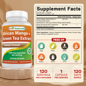 Best Naturals African Mango with Green Tea 1400 mg per Serving - 120 Vegetarian Capsules