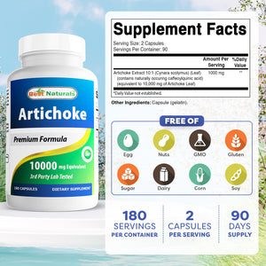 Best Naturals Artichoke 1000 mg Per Serving 180 Capsules