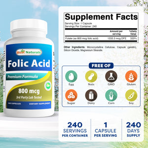 Best Naturals Folic Acid 800 mcg 240 Capsules
