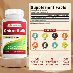 Best Naturals Onion Dried Bulb 1300mg per Serving - 60 Capsules - Also Called (Allium Cepa)