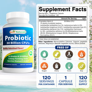Best Naturals Probiotic 10 Strains & 30 Billion CFU's 120 Vegetarian Capsules