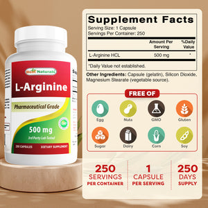 Best Naturals L-Arginine 500 mg 250 Capsules