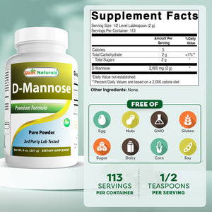 Best Naturals D-Mannose Pure Powder - Urinary Tract Cleanse Supplement - 8 OZ